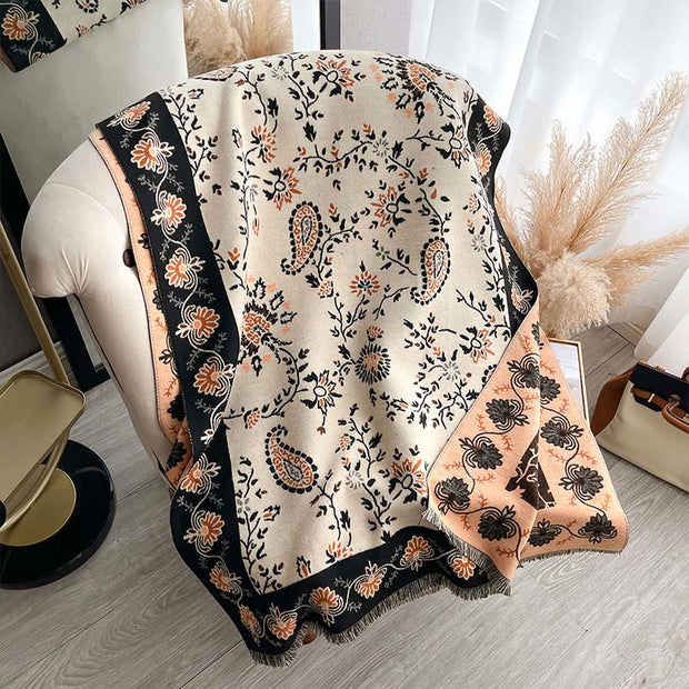 Buddha Stones Thickened Winter Paisley Flowers Vines Pattern Soft Scarf Shawl - OldLace - 185x65cm - image 19