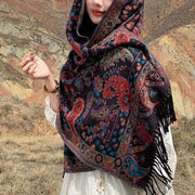 Buddha Stones Ethnic Embroidered Paisley Flowers Pattern Tassel Soft Scarf Shawl - image 0