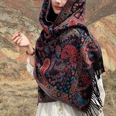 Buddha Stones Ethnic Embroidered Paisley Flowers Pattern Tassel Soft Scarf Shawl - image 0
