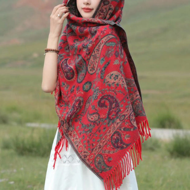 Buddha Stones Ethnic Embroidered Paisley Flowers Pattern Tassel Soft Scarf Shawl - image 21