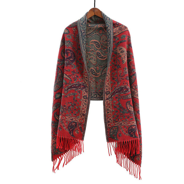 Buddha Stones Ethnic Embroidered Paisley Flowers Pattern Tassel Soft Scarf Shawl - Red - image 17