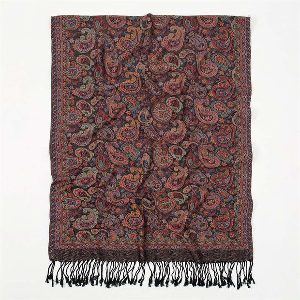 Buddha Stones Spring Purple Cashew Flower Pattern Tassel Soft Scarf Shawl - image 2