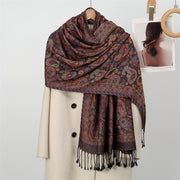 Buddha Stones Spring Purple Cashew Flower Pattern Tassel Soft Scarf Shawl - PaleVioletRed - 184*70cm - image 0