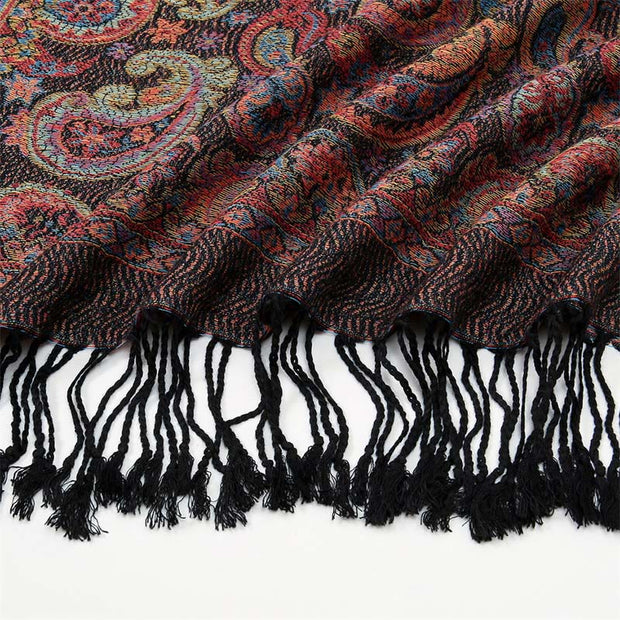 Buddha Stones Spring Purple Cashew Flower Pattern Tassel Soft Scarf Shawl - image 4