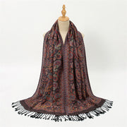 Buddha Stones Spring Purple Cashew Flower Pattern Tassel Soft Scarf Shawl - image 1