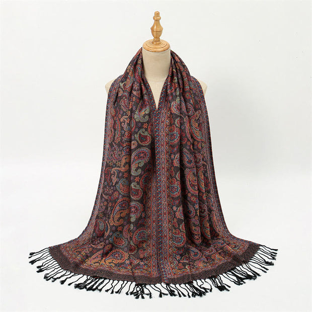 Buddha Stones Spring Purple Cashew Flower Pattern Tassel Soft Scarf Shawl - image 1