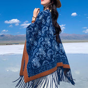 Buddha Stones Navy Paisley Pattern Patchwork Design Tassel Scarf Shawl - image 6