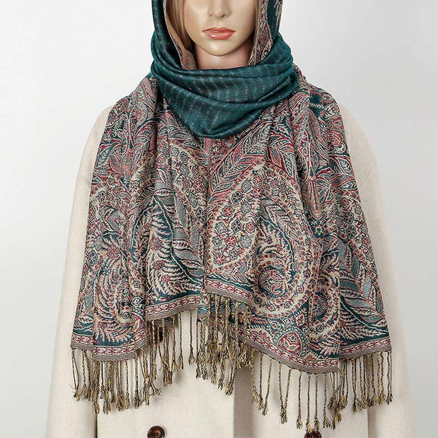 Buddha Stones Spring Long Leaves Flowers Pattern Tassel Soft Scarf Shawl - image 2