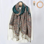 Buddha Stones Spring Long Leaves Flowers Pattern Tassel Soft Scarf Shawl - image 1