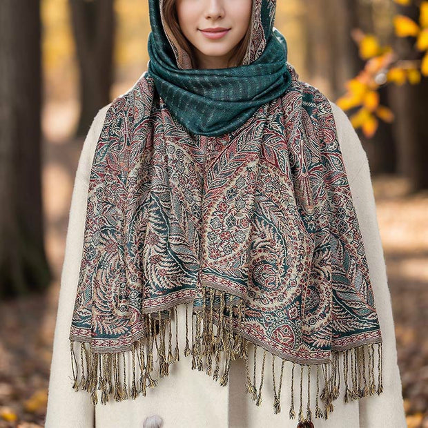 Buddha Stones Spring Long Leaves Flowers Pattern Tassel Soft Scarf Shawl - image 3