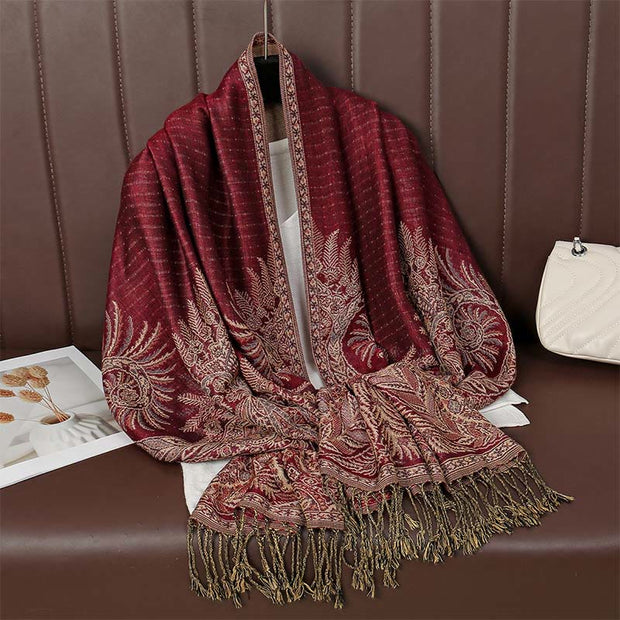 Buddha Stones Spring Long Leaves Flowers Pattern Tassel Soft Scarf Shawl - image 10