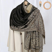 Buddha Stones Spring Long Leaves Flowers Pattern Tassel Soft Scarf Shawl - DarkKhaki - 175*70cm - image 5