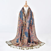 Buddha Stones Spring Red Flowers Leaves Vines Pattern Tassel Soft Scarf Shawl - image 2