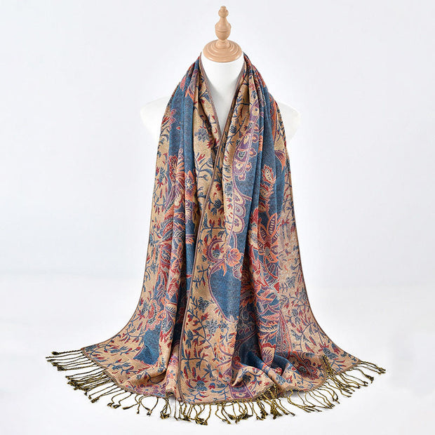 Buddha Stones Spring Red Flowers Leaves Vines Pattern Tassel Soft Scarf Shawl - image 2