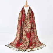 Buddha Stones Spring Red Flowers Leaves Vines Pattern Tassel Soft Scarf Shawl - image 6