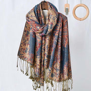 Buddha Stones Spring Red Flowers Leaves Vines Pattern Tassel Soft Scarf Shawl - SteelBlue - 180*70cm - image 0