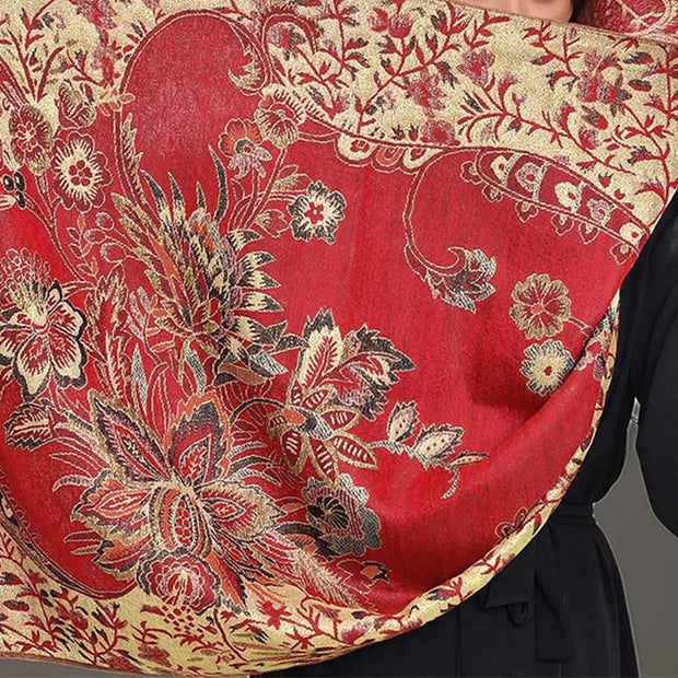 Buddha Stones Spring Red Flowers Leaves Vines Pattern Tassel Soft Scarf Shawl - image 9