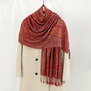 Buddha Stones Spring Cashew Flower Leaves Vines Geometric Pattern Tassel Soft Scarf Shawl - Tomato - 178*71cm - image 0