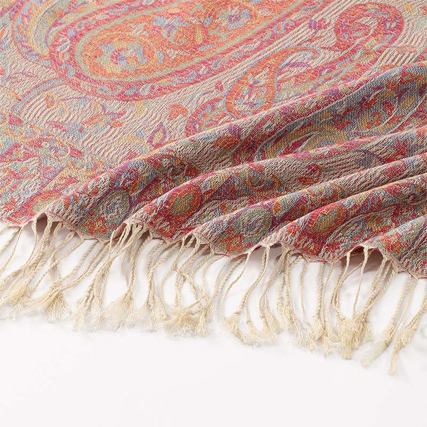 Buddha Stones Spring Cashew Flower Leaves Vines Geometric Pattern Tassel Soft Scarf Shawl - image 5