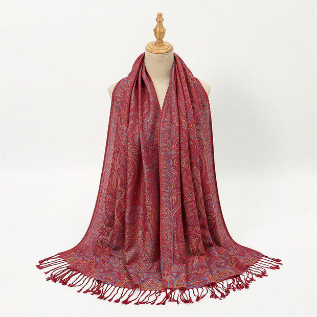 Buddha Stones Spring Cashew Flower Stripes Pattern Tassel Cozy Scarf Shawl - image 1
