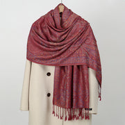 Buddha Stones Spring Cashew Flower Stripes Pattern Tassel Cozy Scarf Shawl - IndianRed - 178*70cm - image 0