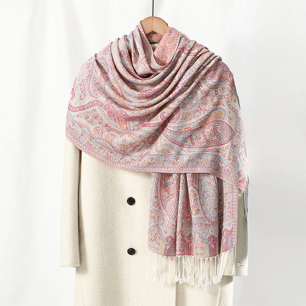 Buddha Stones Spring Cashew Flower Stripes Pattern Tassel Cozy Scarf Shawl - LavenderBlush - 178*70cm - image 3