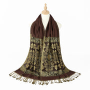 Buddha Stones Spring Golden Cashew Flower Geometric Pattern Tassel Cozy Scarf Shawl - image 1