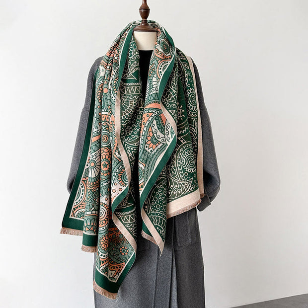 Buddha Stones Winter Ethnic Style Paisley Geometry Pattern Tassels Soft Scarf Shawl - image 7