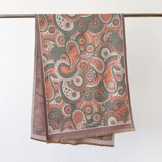 Buddha Stones Winter Ethnic Style Paisley Geometry Pattern Tassels Soft Scarf Shawl - RosyBrown - 186*66cm - image 14