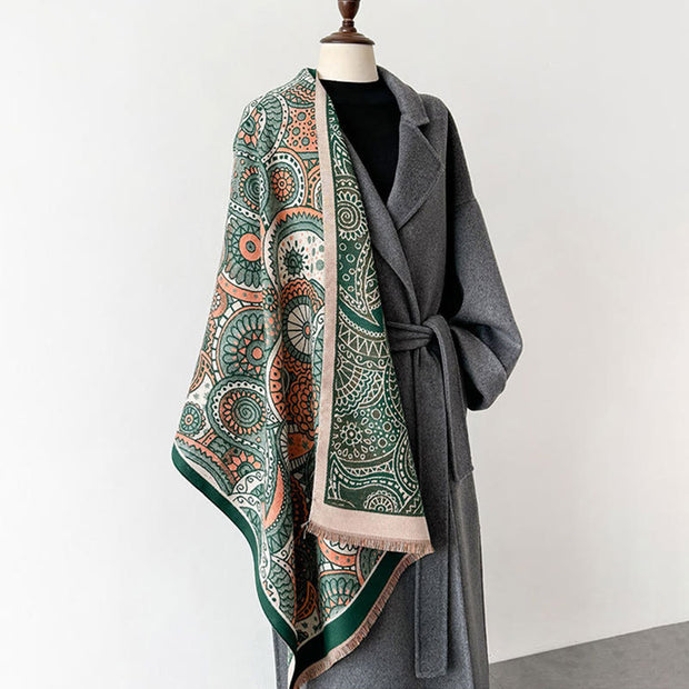 Buddha Stones Winter Ethnic Style Paisley Geometry Pattern Tassels Soft Scarf Shawl - image 8