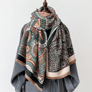 Buddha Stones Winter Ethnic Style Paisley Geometry Pattern Tassels Soft Scarf Shawl - Black - 186*66cm - image 0