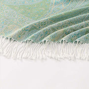 Buddha Stones Spring Green Cashew Flower Geometric Jacquard Pattern Tassel Cozy Scarf Shawl - image 5