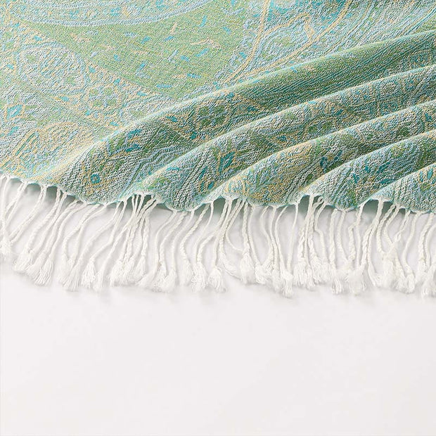 Buddha Stones Spring Green Cashew Flower Geometric Jacquard Pattern Tassel Cozy Scarf Shawl - image 5