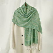 Buddha Stones Spring Green Cashew Flower Geometric Stripes Pattern Tassel Cozy Scarf Shawl - LightGreen - 170*70cm - image 5