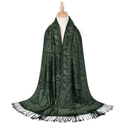 Buddha Stones Spring Green Cashew Flower Geometric Stripes Pattern Tassel Cozy Scarf Shawl - image 2