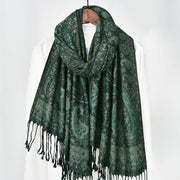 Buddha Stones Spring Green Cashew Flower Geometric Stripes Pattern Tassel Cozy Scarf Shawl - image 1