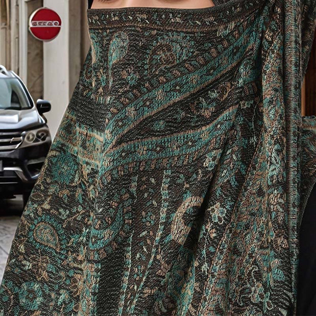 Buddha Stones Spring Green Cashew Flower Geometric Stripes Pattern Tassel Cozy Scarf Shawl - image 4