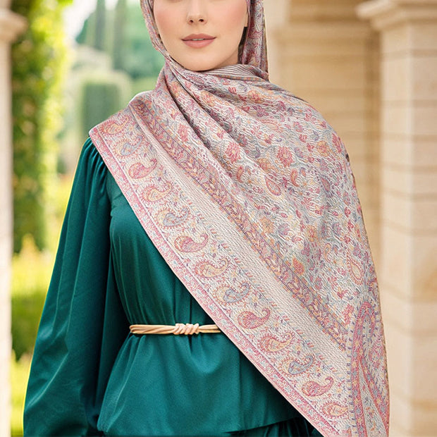 Buddha Stones Spring Light Pink Beige Cashew Flower Geometric Stripes Pattern Tassel Cozy Scarf Shawl - image 2