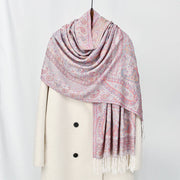 Buddha Stones Spring Light Pink Beige Cashew Flower Geometric Stripes Pattern Tassel Cozy Scarf Shawl - LightPink - 170*70cm - image 0