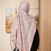 Buddha Stones Spring Light Pink Beige Cashew Flower Geometric Stripes Pattern Tassel Cozy Scarf Shawl - image 3