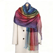 Buddha Stones Spring Colorful Gradient Cashew Flower Pattern Tassel Cozy Scarf Shawl - SlateBlue - 180cm - image 0