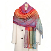 Buddha Stones Spring Colorful Gradient Cashew Flower Pattern Tassel Cozy Scarf Shawl - SandyBrown - 180cm - image 3