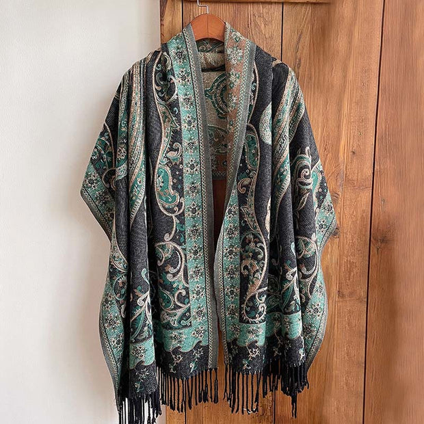 Buddha Stones Winter Commute Thermal Paisley Floral Pattern Tassel Cozy Scarf Shawl - image 6