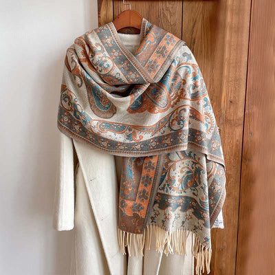 Buddha Stones Winter Commute Thermal Paisley Floral Pattern Tassel Cozy Scarf Shawl - image 0