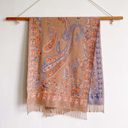 Buddha Stones Winter Commute Thermal Paisley Floral Pattern Tassel Cozy Scarf Shawl - SandyBrown - 200*65cm - image 12