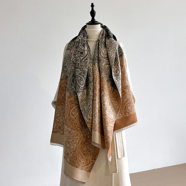 Buddha Stones Winter Thermal Color Matching Paisley Vines Pattern Tassel Cozy Scarf Shawl - image 8