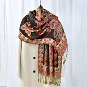 Buddha Stones Spring Cashew Flowers Circular Geometry Pattern Tassel Cozy Scarf Shawl - SaddleBrown - 176*70cm - image 1