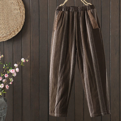 Buddha Stones Commute Striped Cotton Corduroy Men's Harem Pants With Pockets - SaddleBrown - US8-10，UK/AU12-14，EU40-42 (2XL) - image 0
