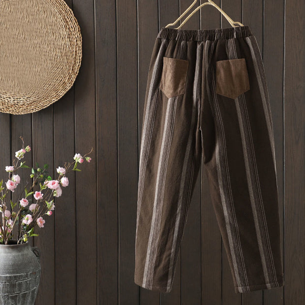 Buddha Stones Commute Striped Cotton Corduroy Men's Harem Pants With Pockets - image 1
