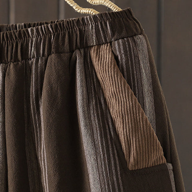 Buddha Stones Commute Striped Cotton Corduroy Men's Harem Pants With Pockets - image 4